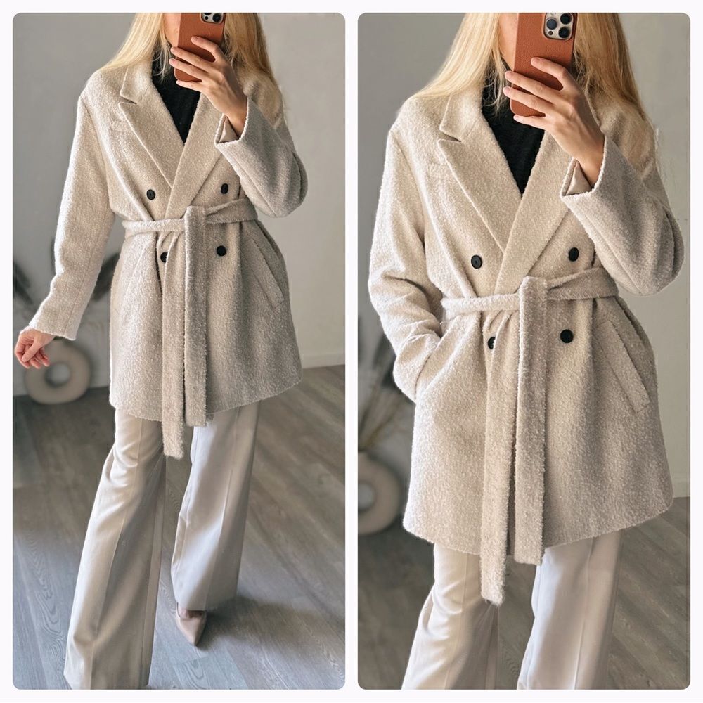 Mango Textured Wrap Belted Longline Jacket Coat - Picture 2 of 8